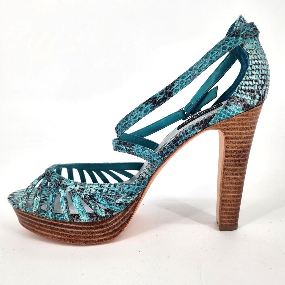 White House Black Market Emilia Teal Snakeskin Platform Sandals Women's Size 10M - Picture 7 of 12